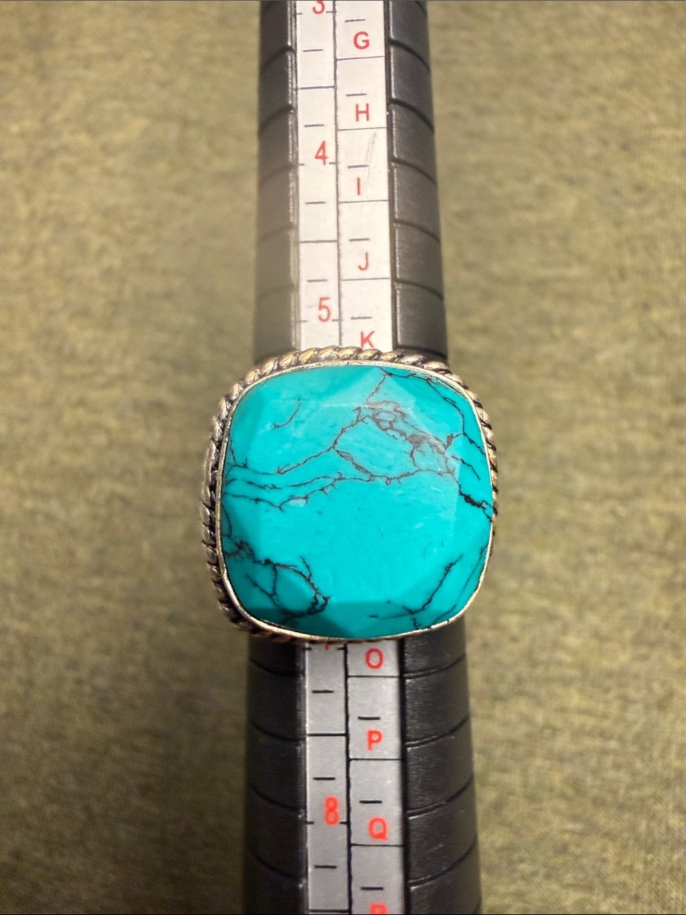 Handcrafted Green Turquoise Silver Ring size 6